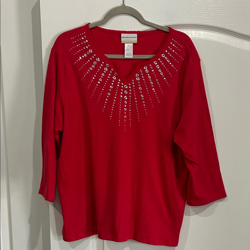 Alfred Dunner Vibrant Red Studded Blouse